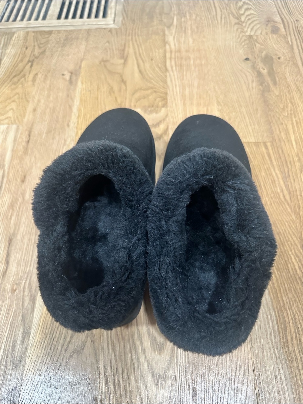 Plush Black Fuzzy Lined Slip-On Slippers